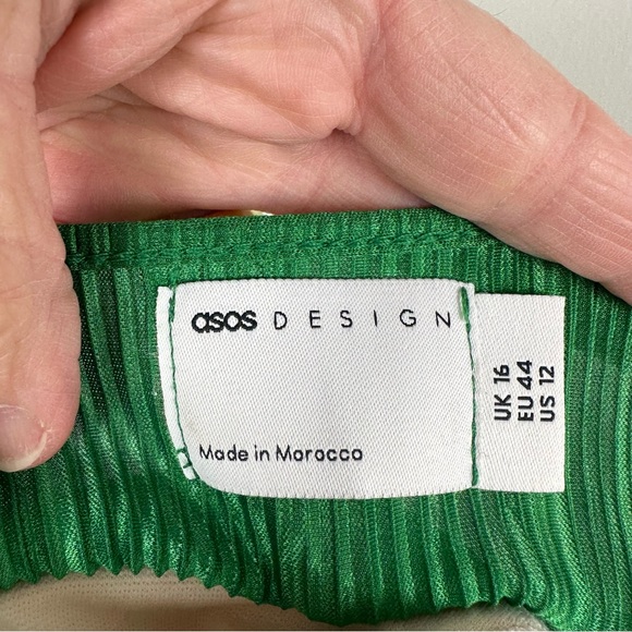 ASOS Green Crinkled Plisse Surplice Mini Sz 12 - Picture 5 of 8